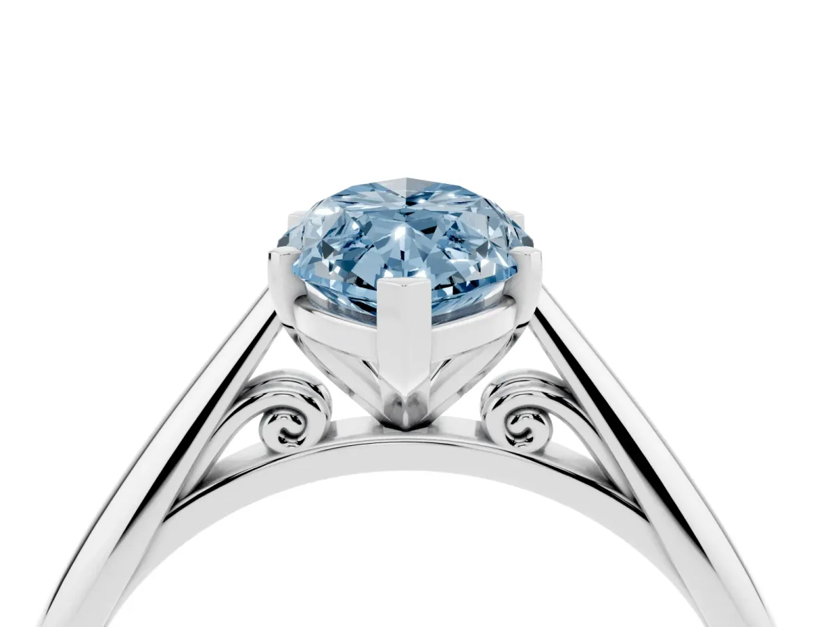 Fancy Blue Marquise Cut Diamond Solitaire Engagement Ring with Cathedral Setting and Four-Prong Mount White gold