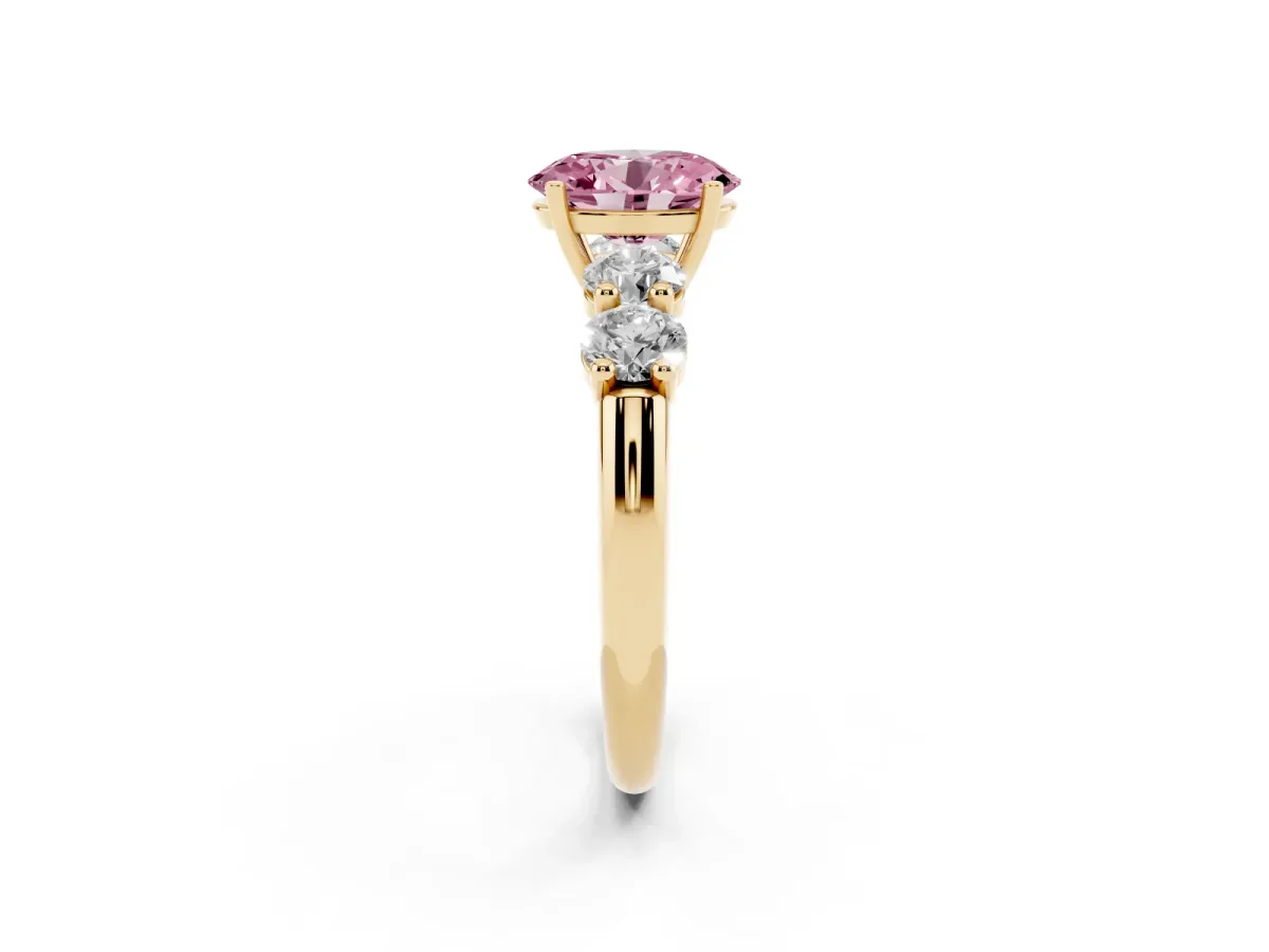 Fancy Pink Oval Cut Cut Five-Stone Prong Set Diamond Ring with Classic Band Yellow gold