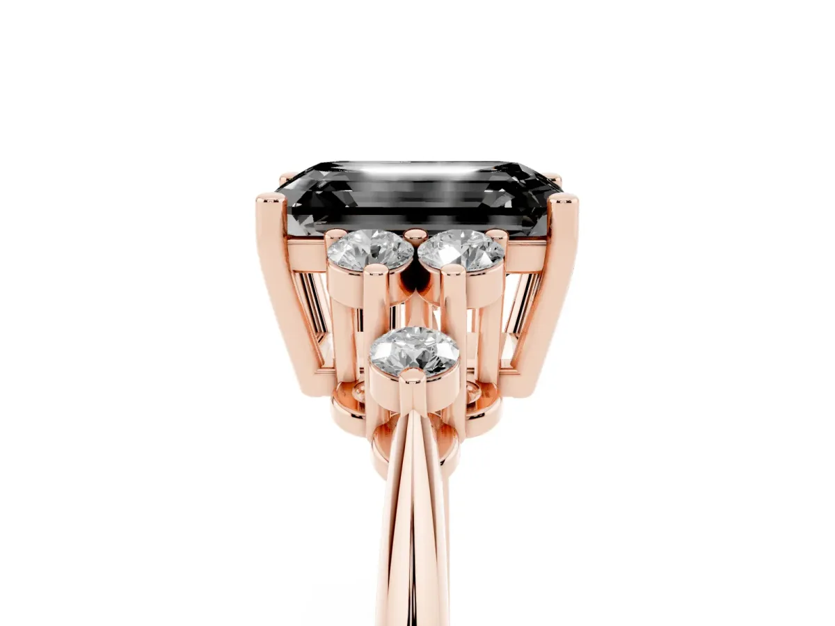 Fancy Black Emerald Cut Cut Diamond Cluster Ring with Solitaire Band and Four-Prong Setting Rose gold