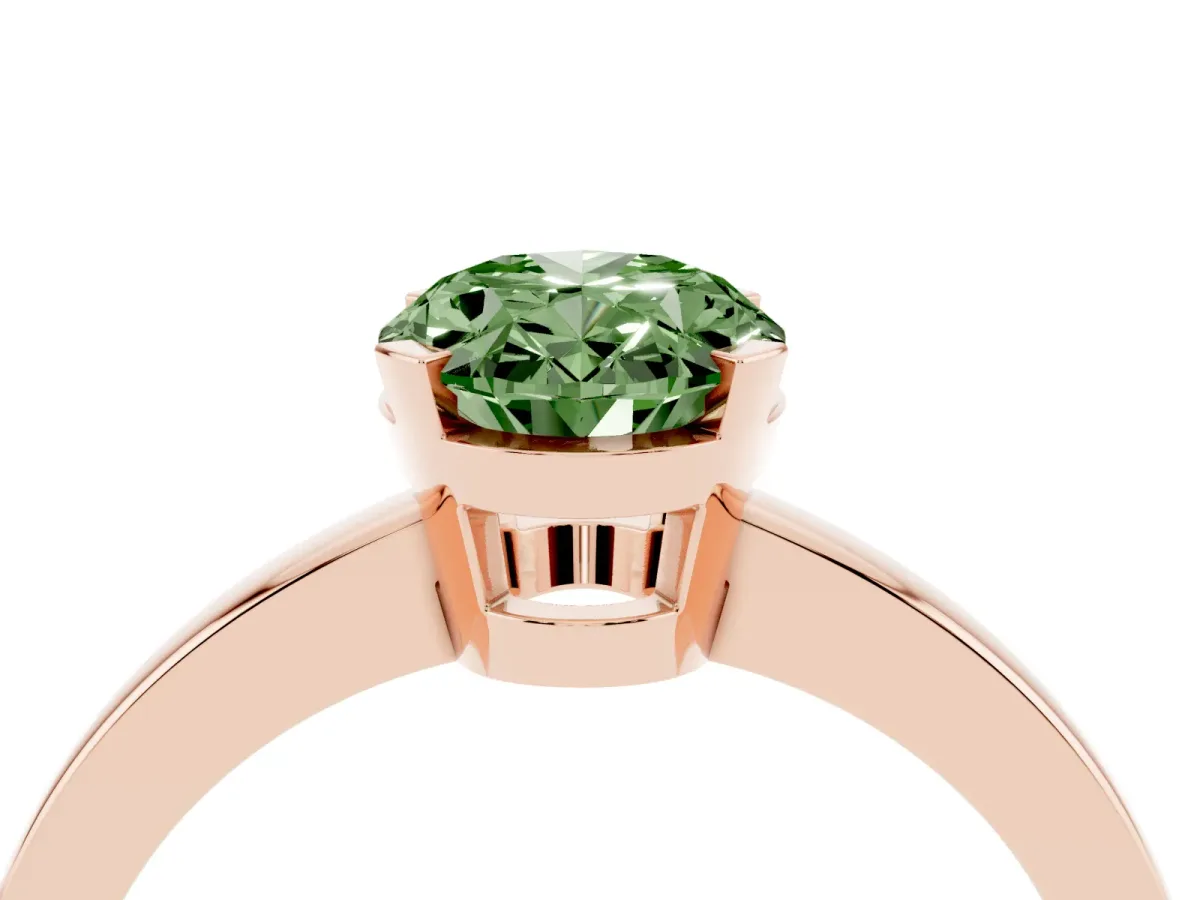Fancy Green Oval Cut Cut Solitaire Ring with Four-Prong Setting and Classic Band Rose gold
