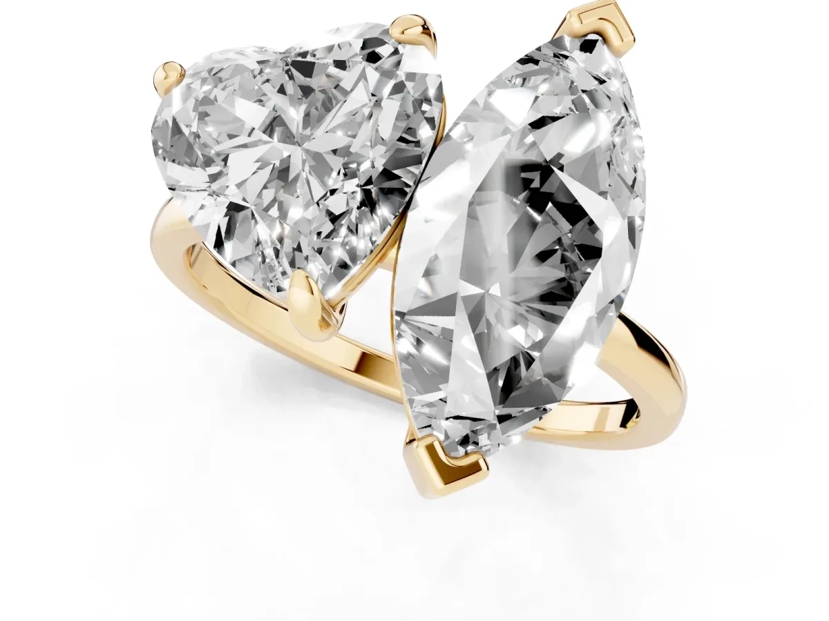 Heart and Marquise Toi Moi Ring with Prong Setting and Micro Pave Band Yellow gold