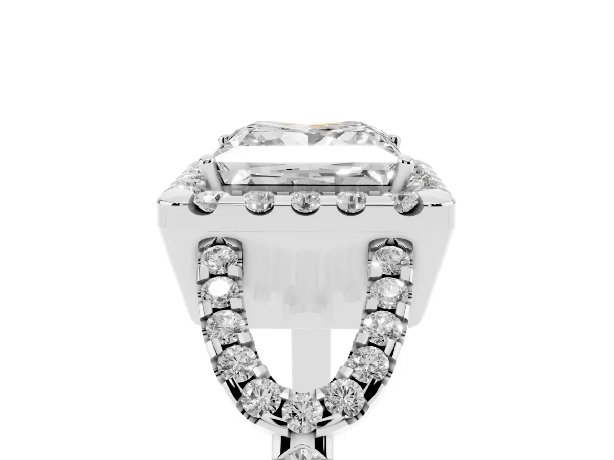Princess Cut Cut Diamond Halo Engagement Ring with Open Split Pavé Band Platinum