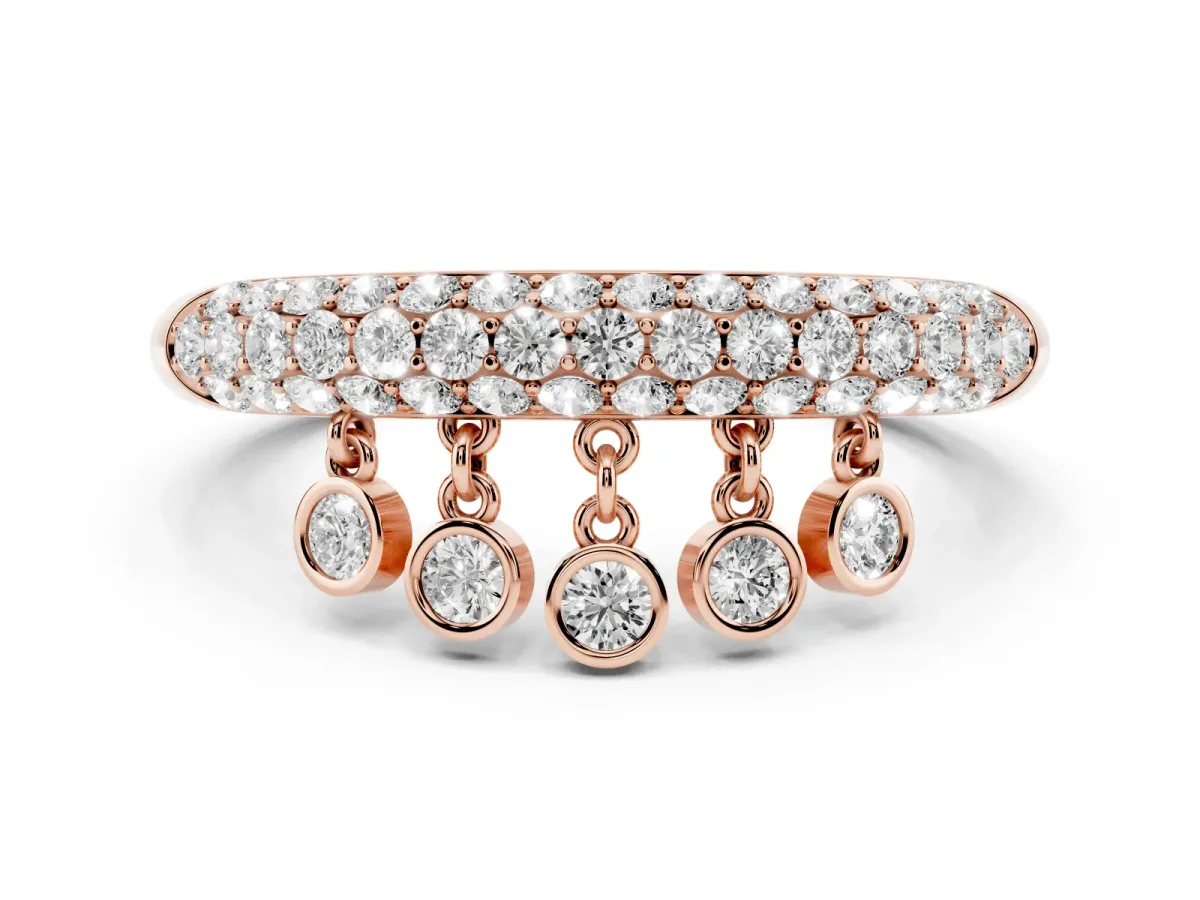 Round Diamond Dangle Promise Ring with Round Diamond Pavé Rose gold