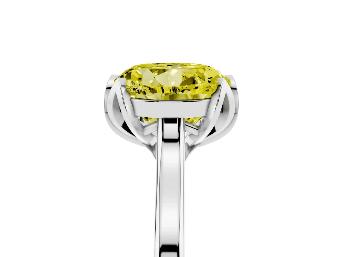 Fancy Yellow Round Cut Diamond Solitaire Ring with Flower Prong Setting and Classic Band Silver