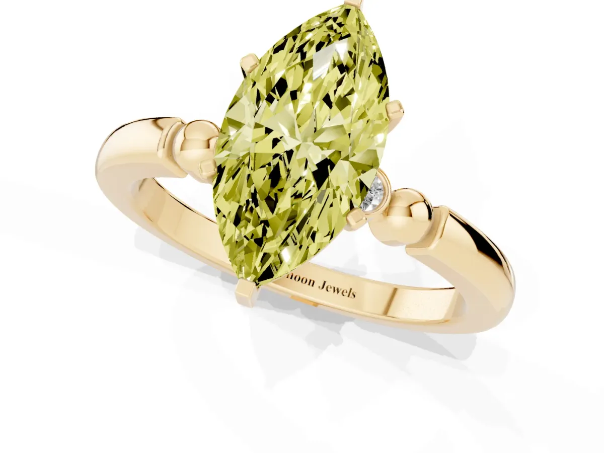 Fancy Yellow Marquise Cut Solitaire Beaded Band with Four-Prong Setting Yellow gold