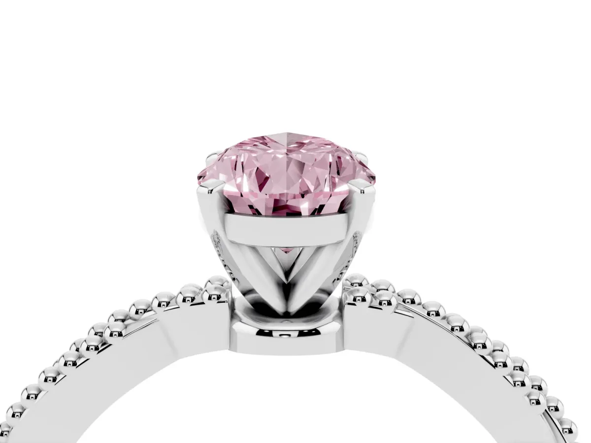 Fancy Pink Pear Cut Solitaire Twisted Band with Bead Prong Setting White gold