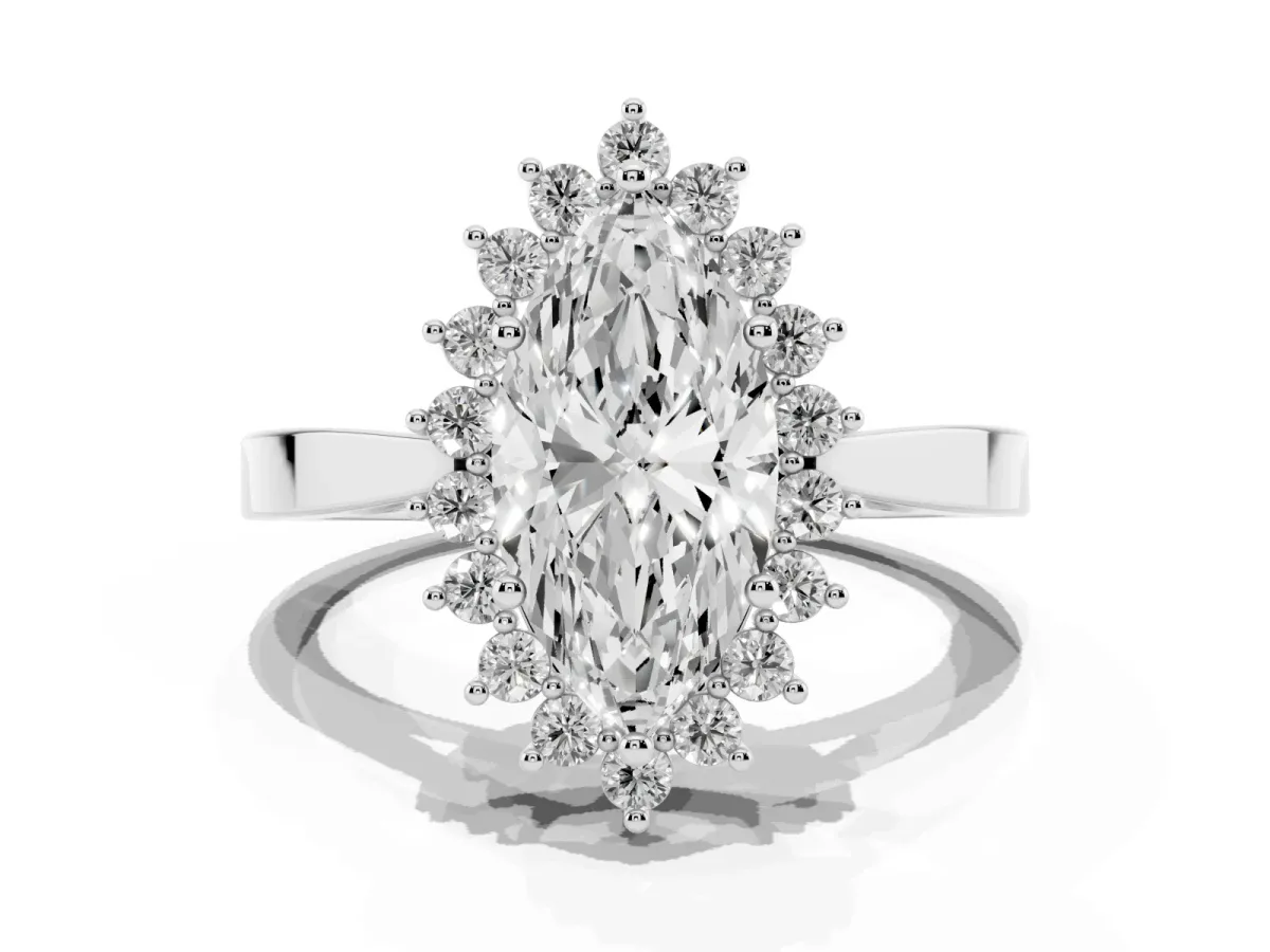 Marquise Cut Cut Diamond Halo Ring with Round Brilliant Halo and Solitaire Band White gold