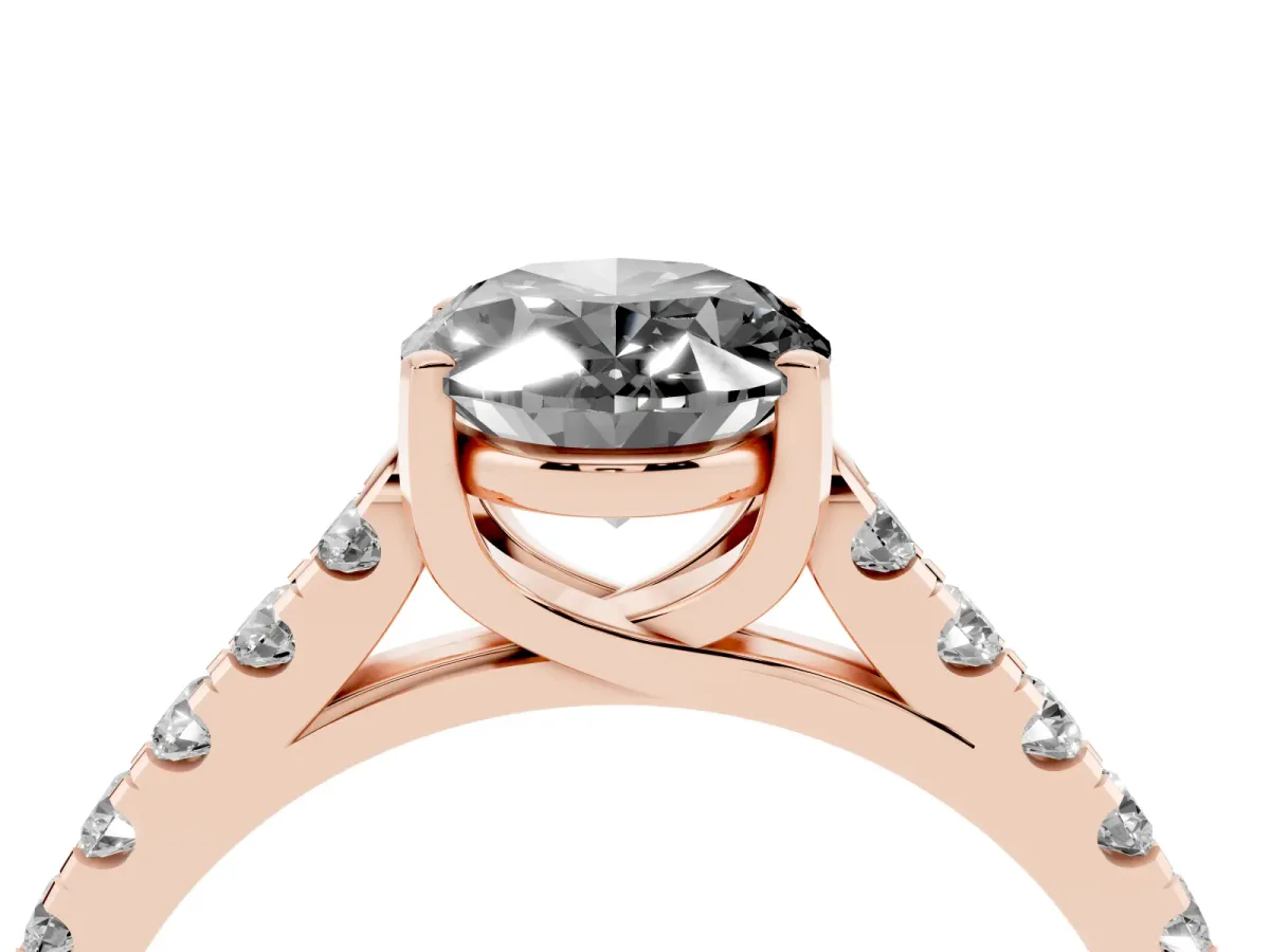 Fancy Black Oval Cut Diamond Pavé Band Solitaire Ring with Prong Setting Rose gold