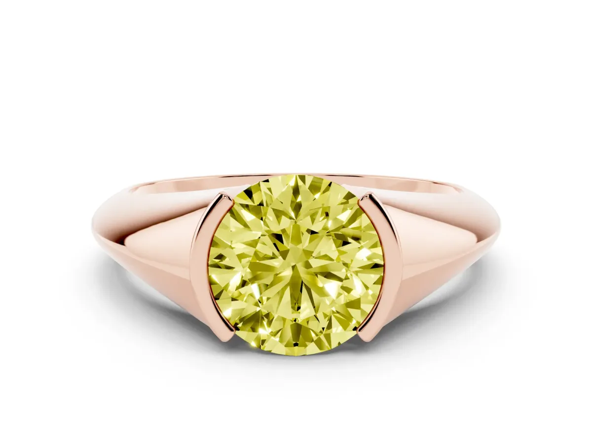 Fancy Yellow Round Cut Solitaire Tension Set Diamond Ring Rose gold