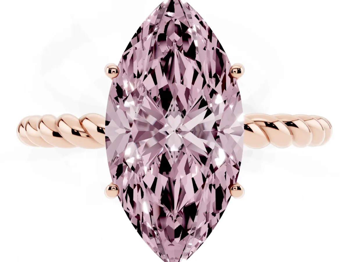 Fancy Pink Marquise Cut Solitaire Twist Band Ring with Four-Prong Setting Rose gold