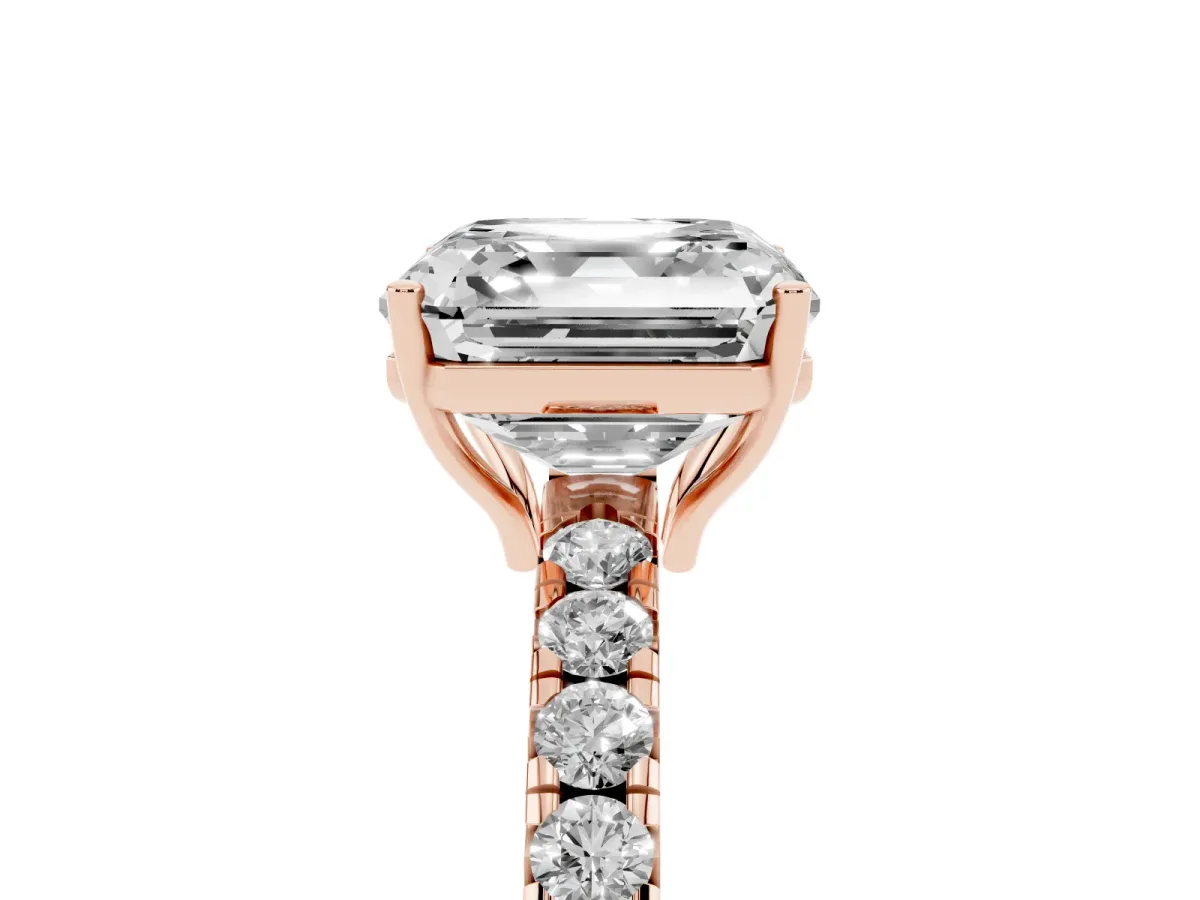Asscher Cut Diamond Pavé Solitaire Engagement Ring with Four-Prong Setting Rose gold