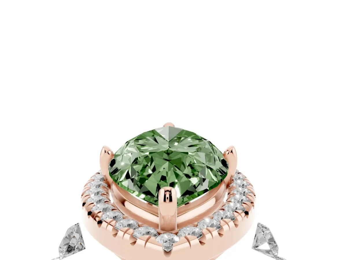 Fancy Green Marquise Cut Halo Pavé Diamond Engagement Ring with Four-Prong Setting Rose gold