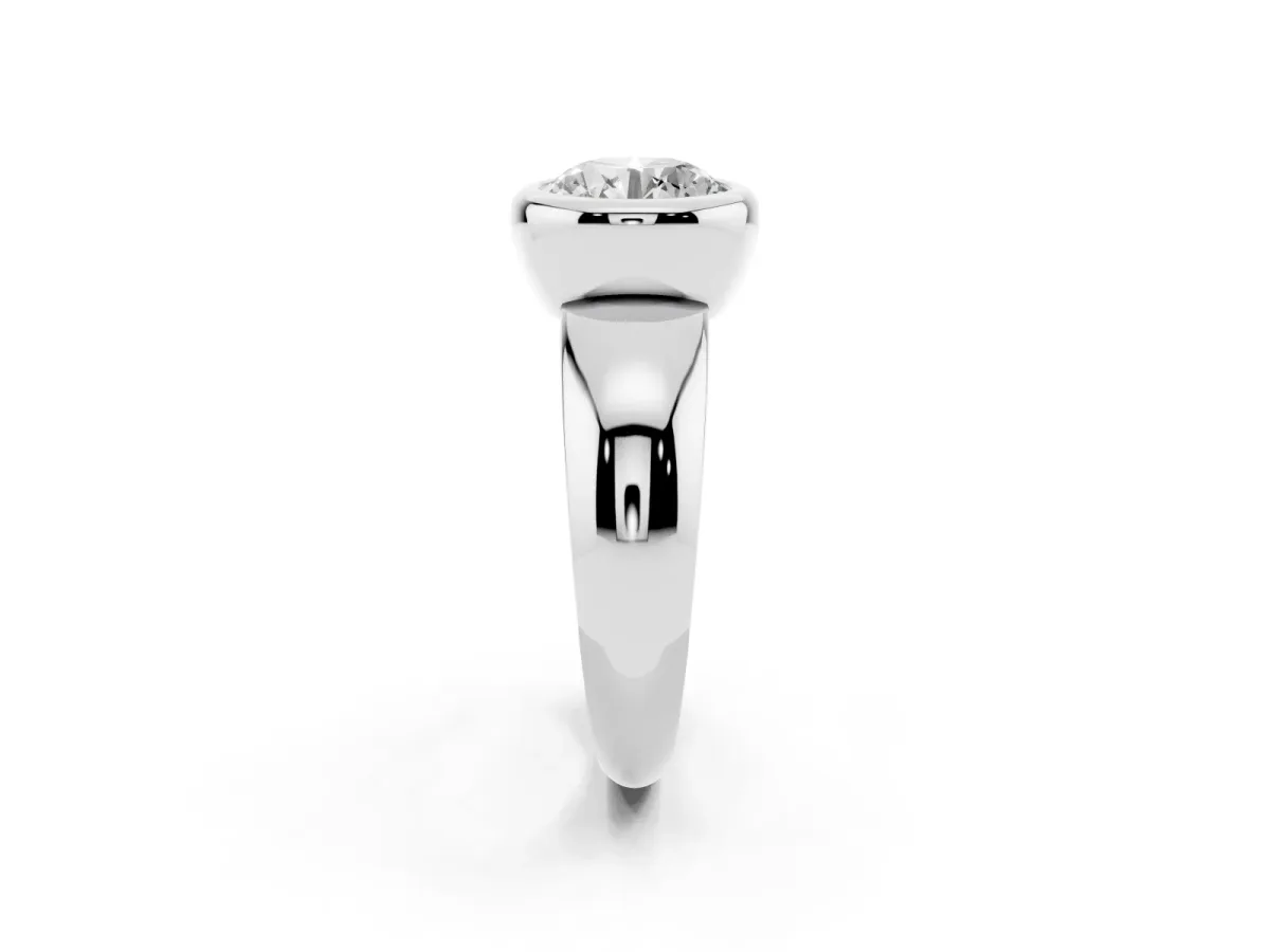Bezel Set Round Cut Solitaire Ring with Wide Band Platinum