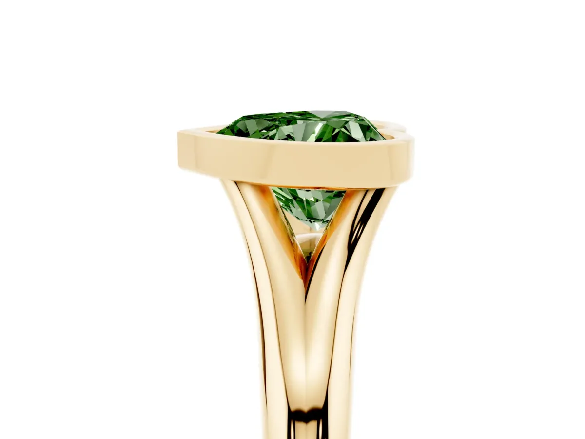 Fancy Green Bezel Set Heart Cut Solitaire Diamond Ring with Smooth Band Yellow gold