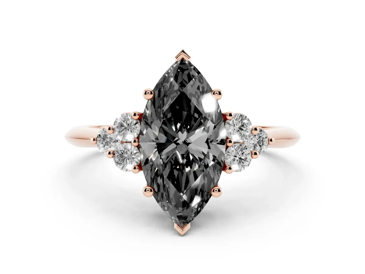 Fancy Black Marquise Cut Cut Diamond Cluster Ring with Solitaire Band and Four-Prong Setting Rose gold
