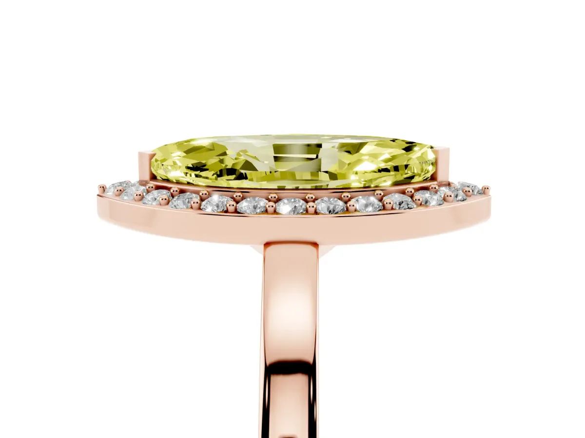 Fancy Yellow Marquise Cut Halo Diamond Ring with Solitaire Band and Prong Setting Rose gold