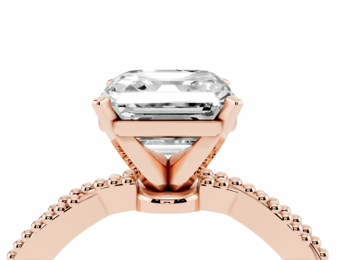 Asscher Cut Solitaire Twisted Band with Bead Prong Setting Rose gold