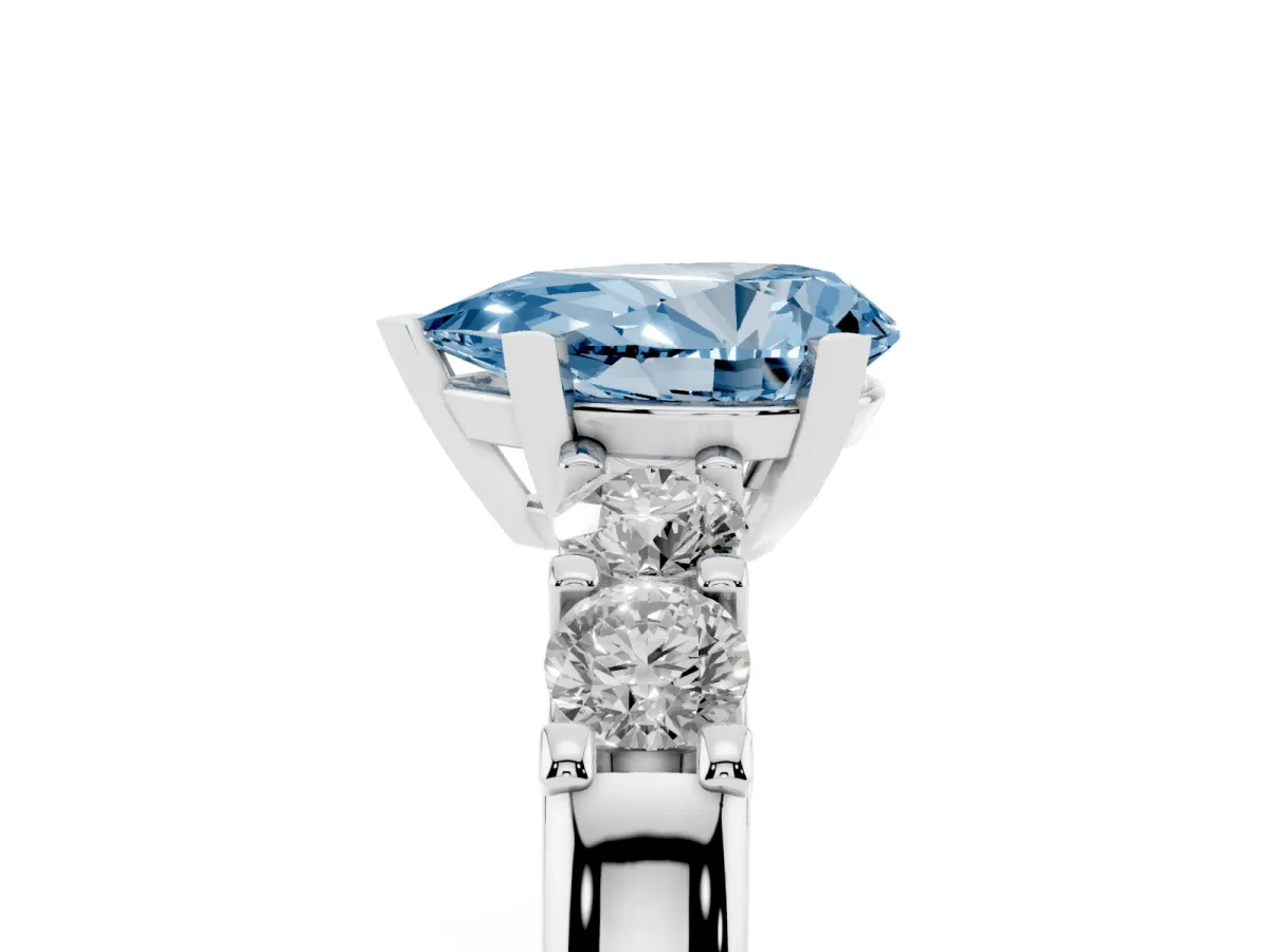 Fancy Blue Pear Cut Brilliant Cut Diamond Five-Stone Prong Set Engagement Ring with Channel Band Silver