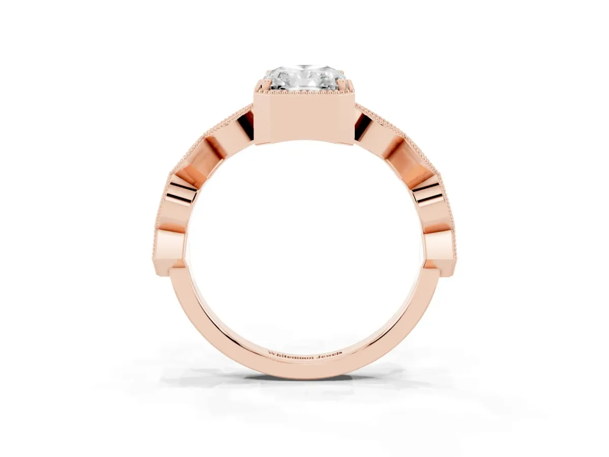 Radiant Cut Milgrain Marquise Diamond Twist Band Ring Rose gold