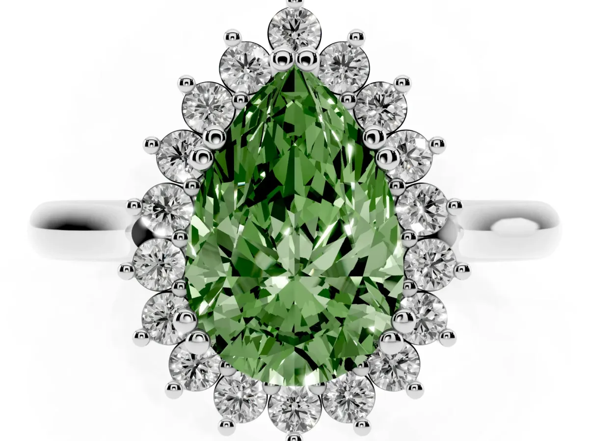 Fancy Green Pear Cut Cut Diamond Halo Ring with Solitaire Band and Prong Setting Platinum