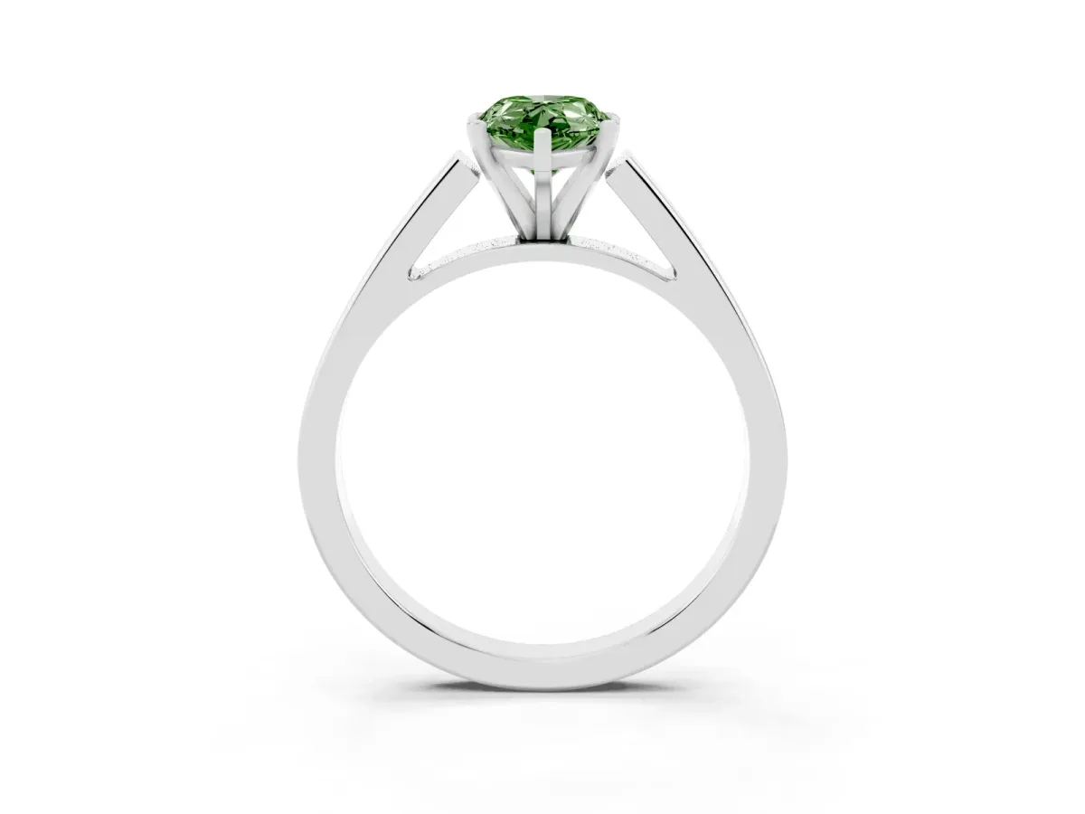 Fancy Green Pear Cut Solitaire Engagement Ring with Four-Prong Setting and Tapered Band Silver