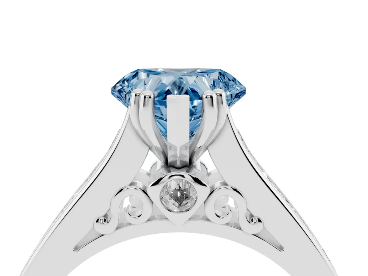Fancy Blue Heart Cut Cut Channel Set Solitaire Engagement Ring with Prong Setting Platinum