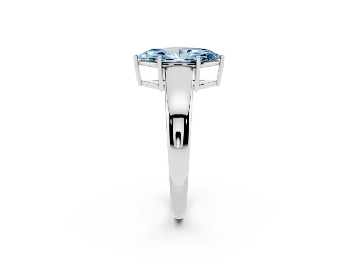 Fancy Blue Marquise Cut Solitaire Diamond Ring with Tapered Band and Four-Prong Setting Platinum
