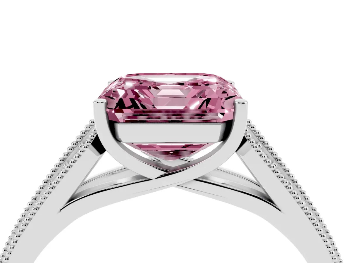 Fancy Pink Asscher Cut Cut Pave Split Shank Engagement Ring with Four-Prong Setting Platinum
