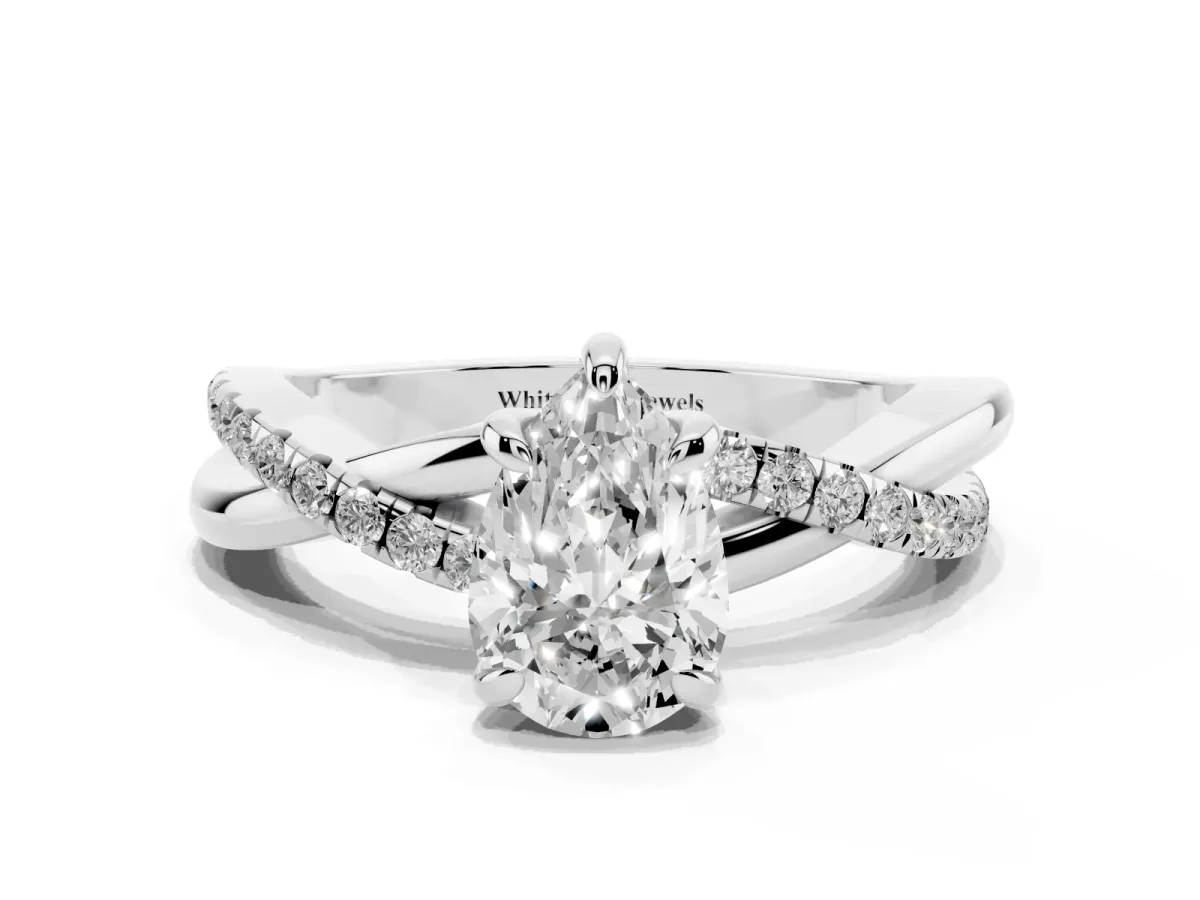Pear Cut Cut Diamond Twist Band Solitaire with Prong Setting Platinum
