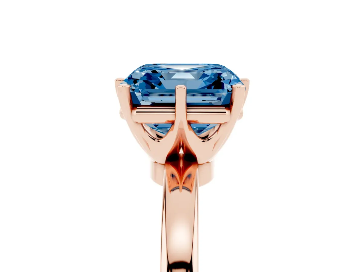 Fancy Blue Asscher Cut Solitaire Diamond Ring with Six-Prong Setting on a Classic Band Rose gold