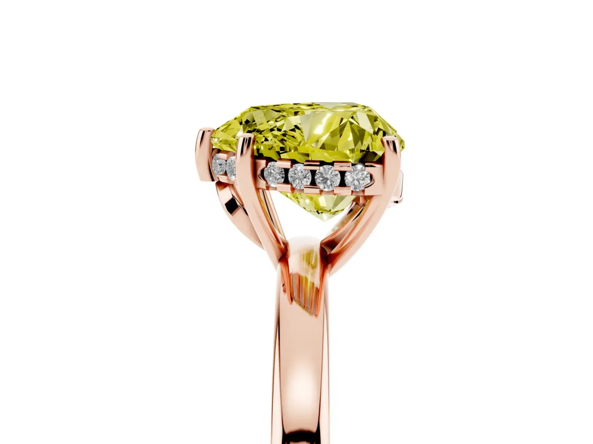 Fancy Yellow Heart Cut Solitaire Diamond Ring with Prong Setting and Plain Band Rose gold