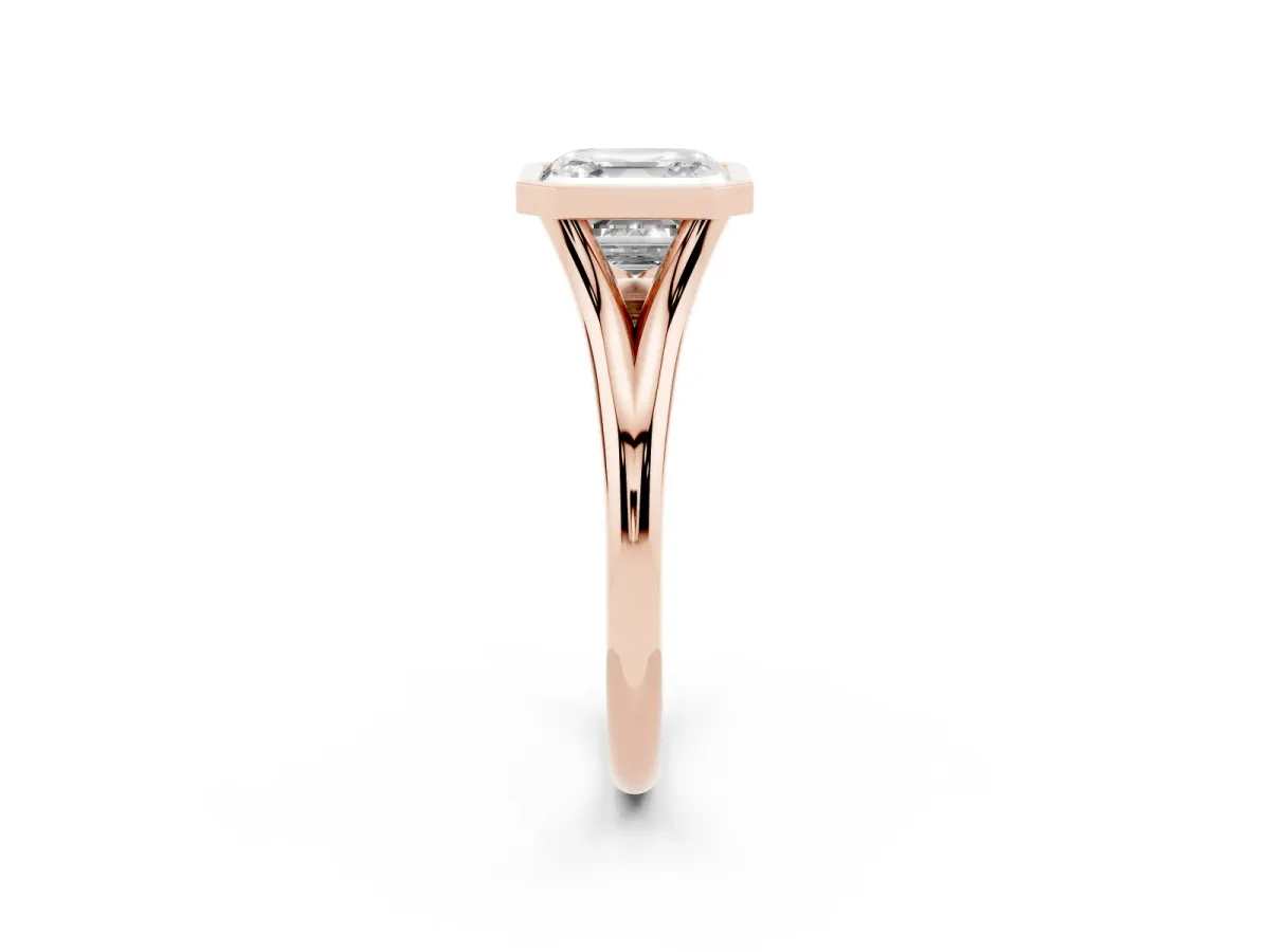 Bezel Set Asscher Cut Cut Solitaire Ring with Tapered Band Rose gold