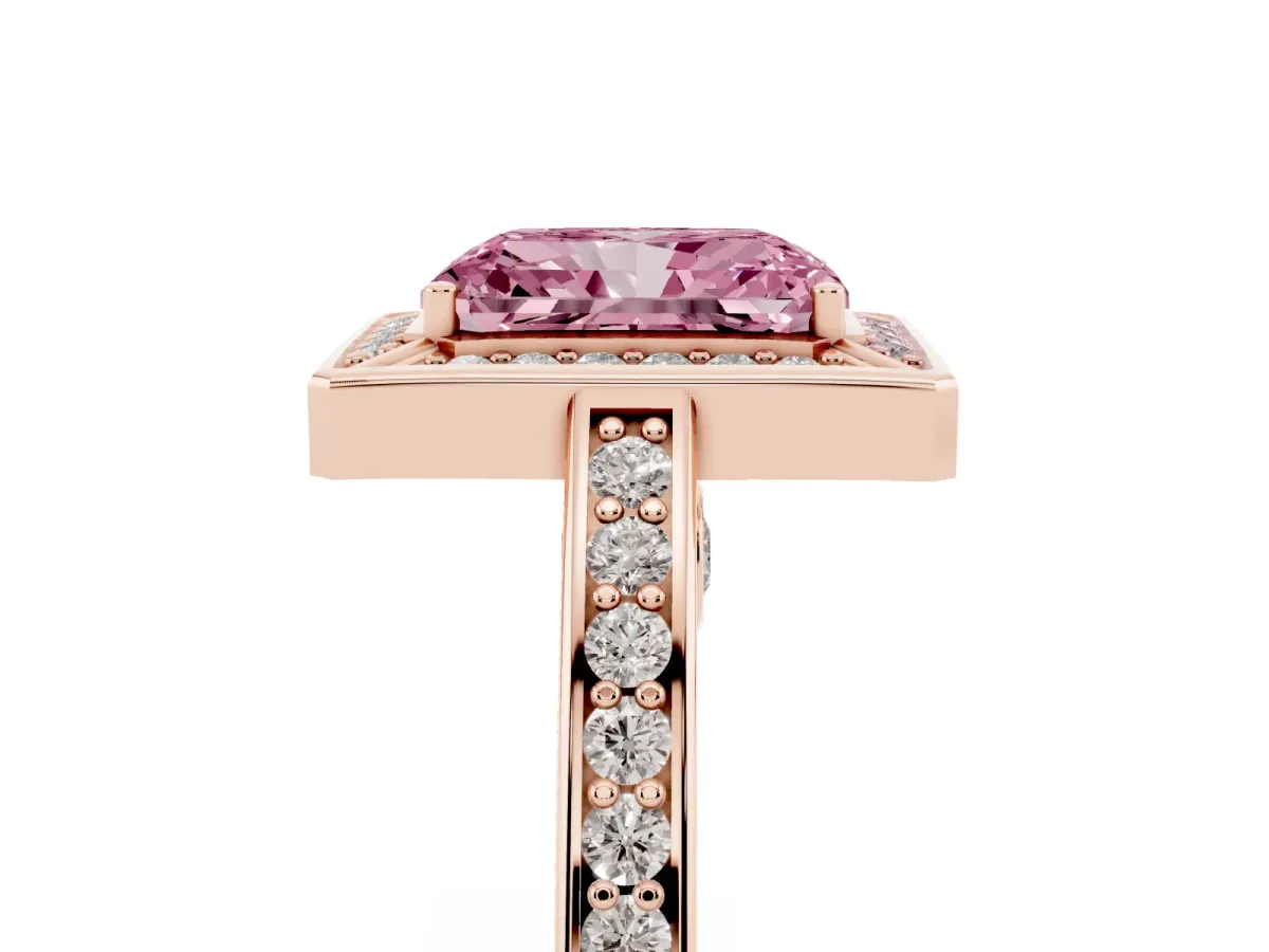 Fancy Pink Radiant Cut Cut Halo Pave Split Shank Prong Setting Ring Rose gold