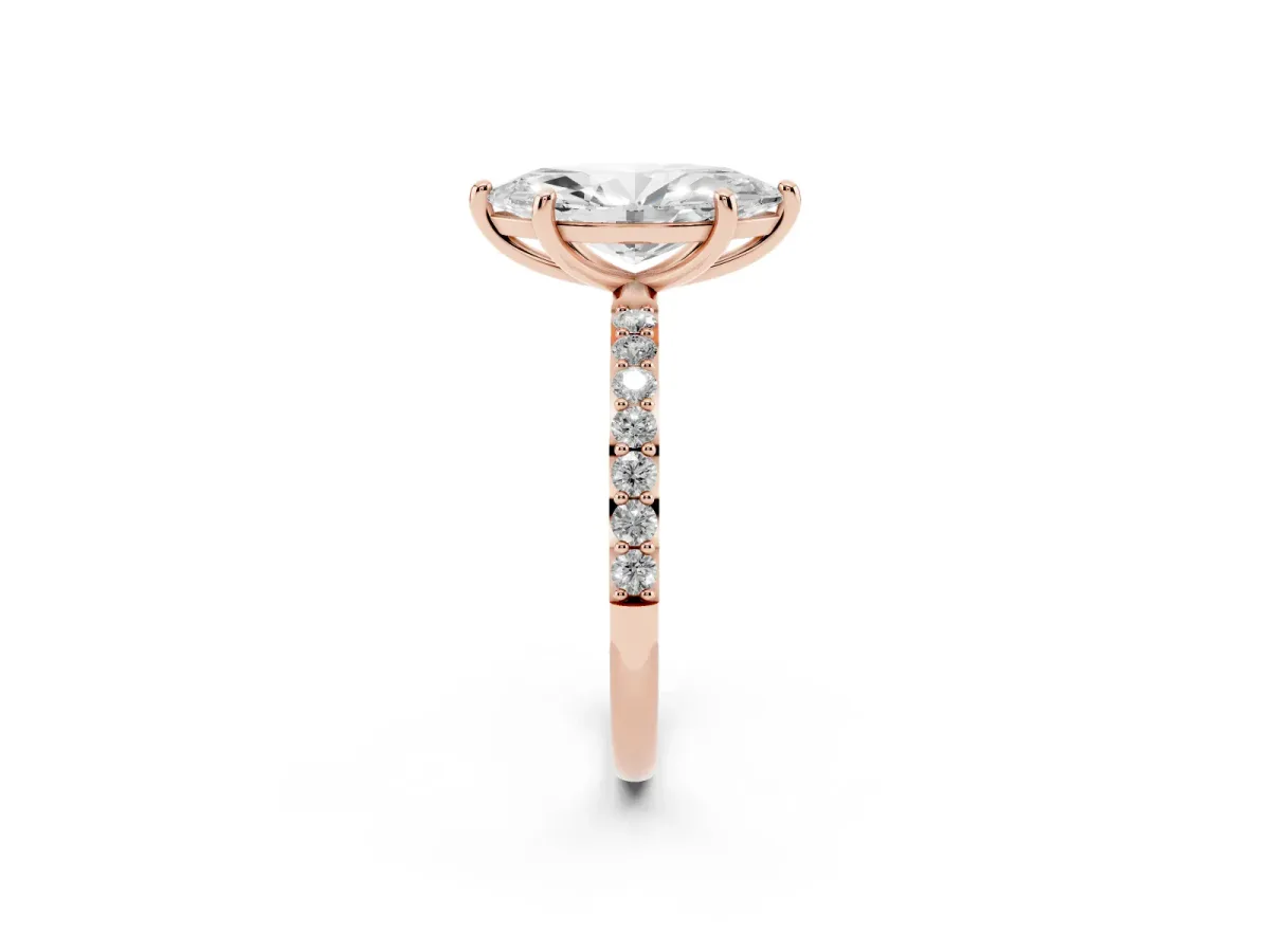 Marquise Cut Diamond Solitaire Ring with Round Pavé Band and Prong Setting Rose gold