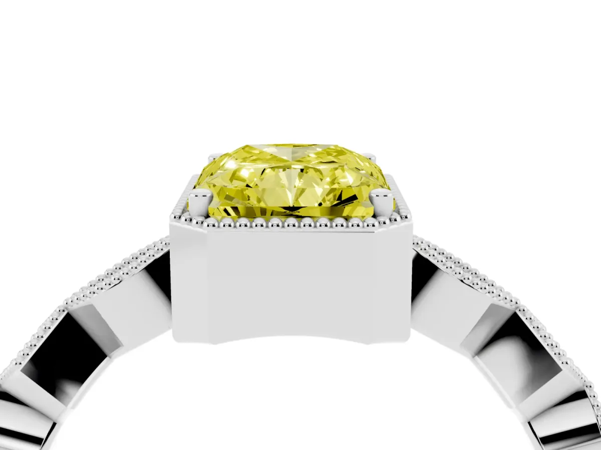 Fancy Yellow Radiant Cut Milgrain Marquise Diamond Twist Band Ring Silver
