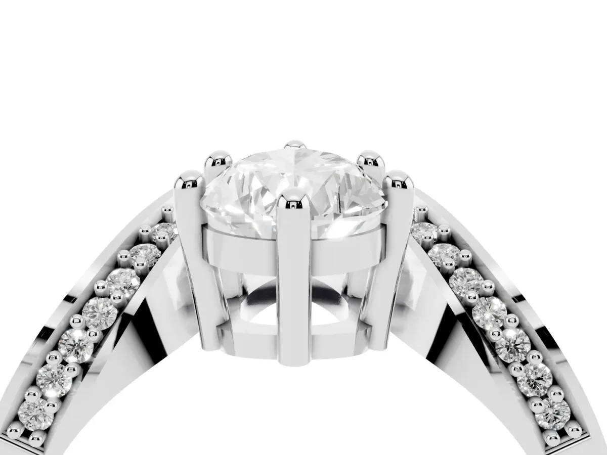 Pear Cut Solitaire Diamond Engagement Ring with Pave Band and Four-Prong Setting White gold