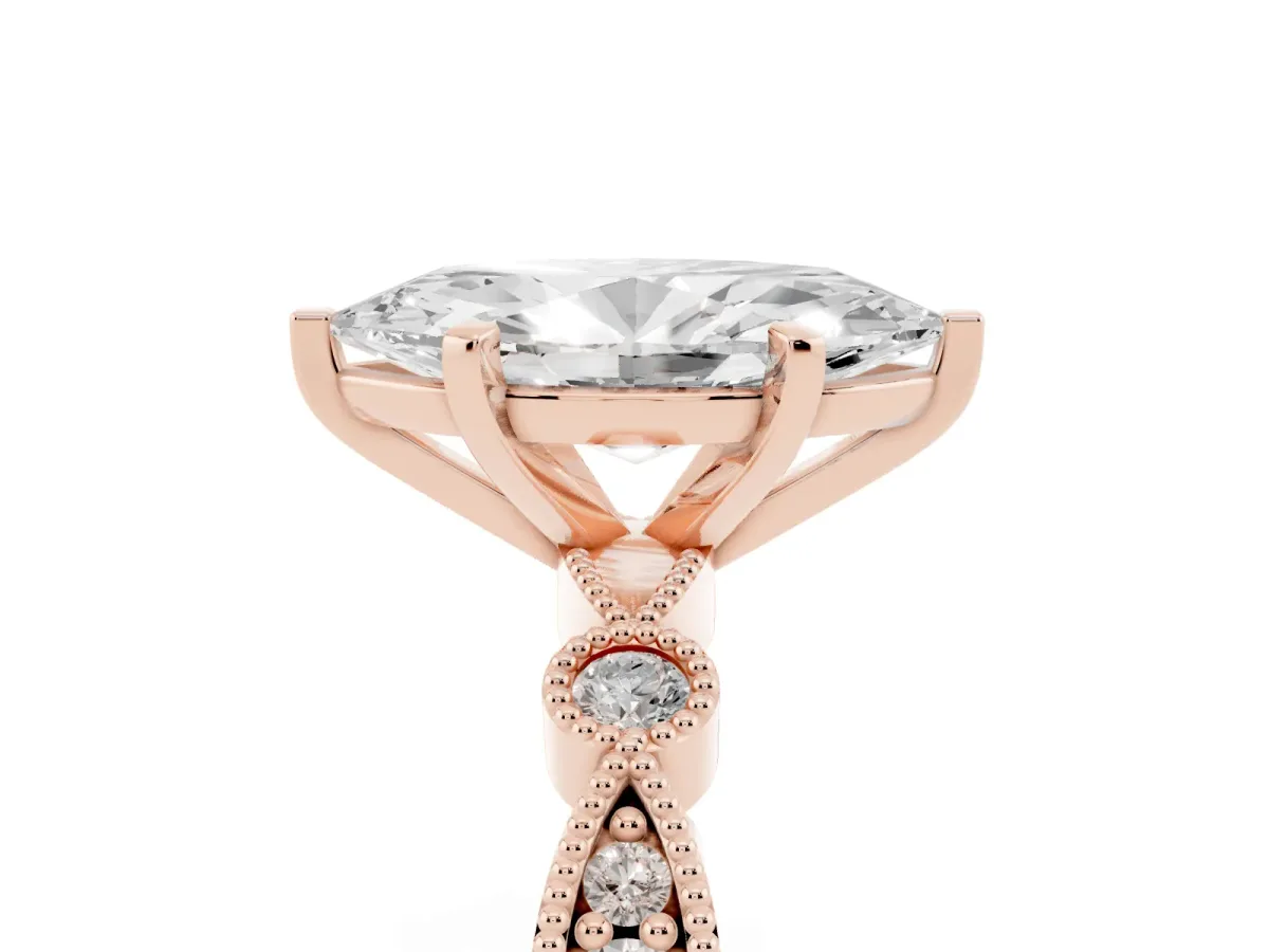 Marquise Cut Milgrain Bezel Diamond Engagement Ring with Solitaire Prong Setting Rose gold
