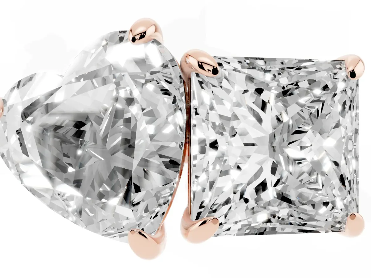Heart and Princess Toi Moi Ring with Prong Setting and Plain Band Rose gold