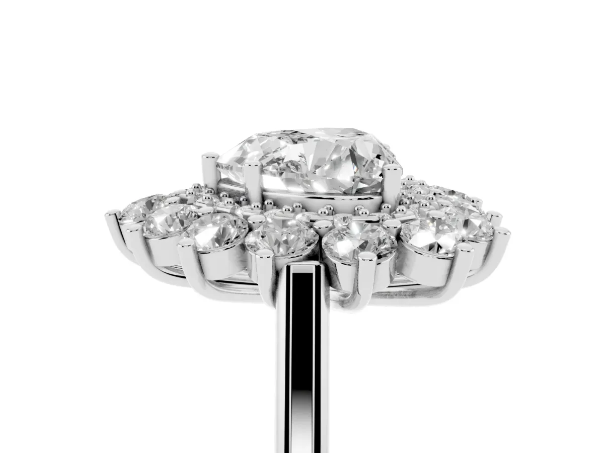 Heart Cut Diamond Floral Double Halo Engagement Ring with Prong Setting Silver