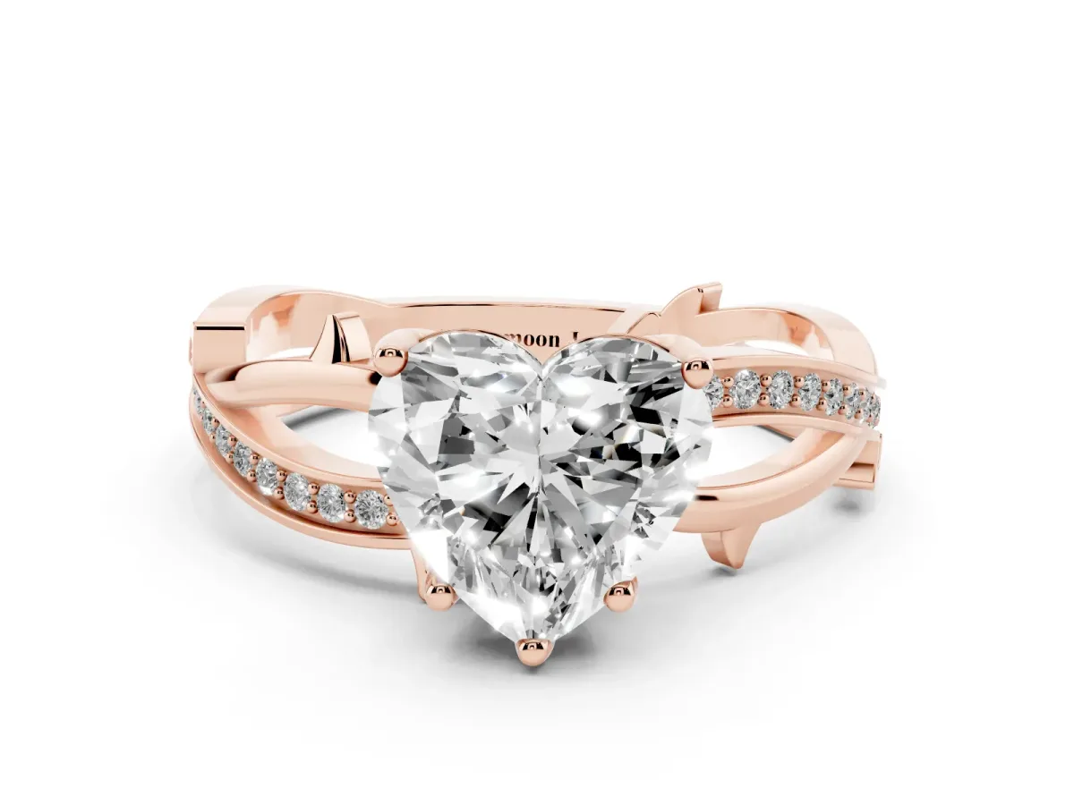 Heart Cut Solitaire Twist Band with Pavé Accents and Four-Prong Setting Rose gold