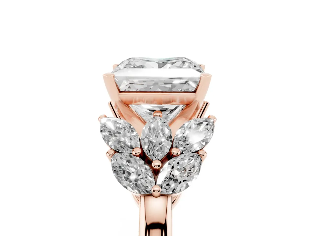 Princess Cut Diamond Cluster Leaf Design Ring with Prong Setting Rose gold