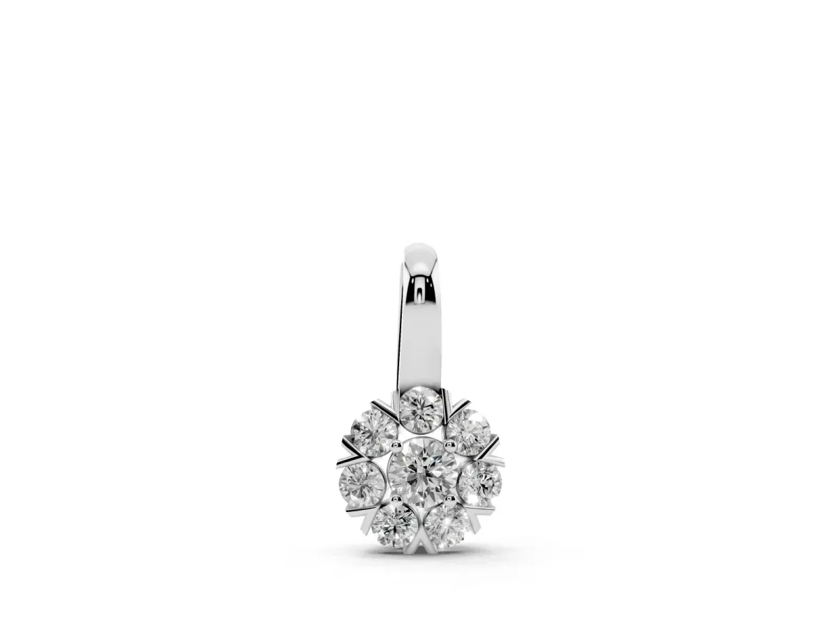 Round Diamond Floral Cluster Pendant with Prong Setting Silver