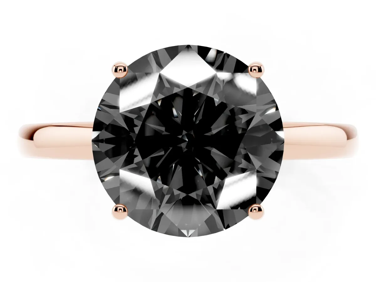 Fancy Black Round Cut Solitaire Diamond Ring with Prong Setting and Plain Band Rose gold