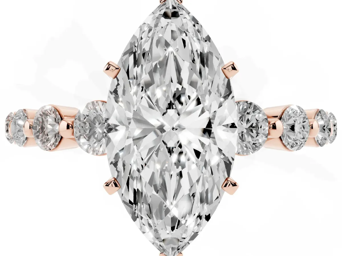 Marquise Cut Solitaire Diamond Ring with Pave Band and Four-Prong Setting Rose gold