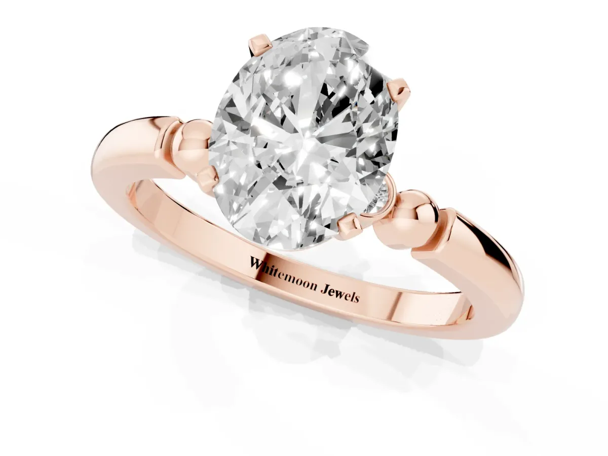 Oval Cut Solitaire Beaded Band with Four-Prong Setting Rose gold