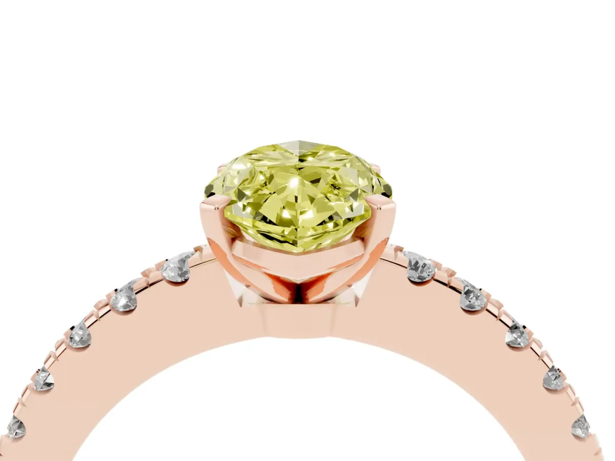 Fancy Yellow Marquise Cut Solitaire Diamond with Pavé Band and Four-Prong Setting Rose gold
