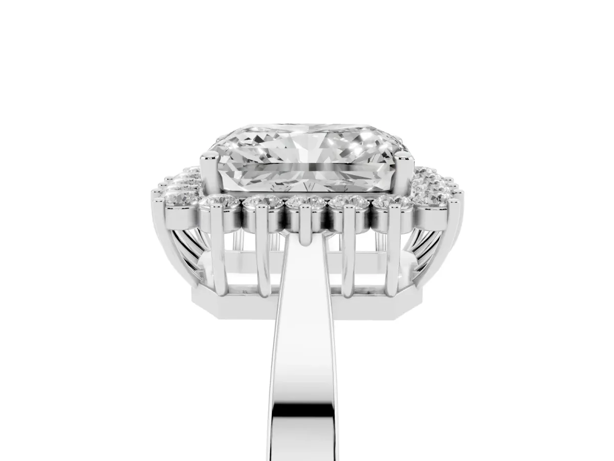 Radiant Cut Cut Diamond Halo Ring with Round Brilliant Halo and Solitaire Band Platinum