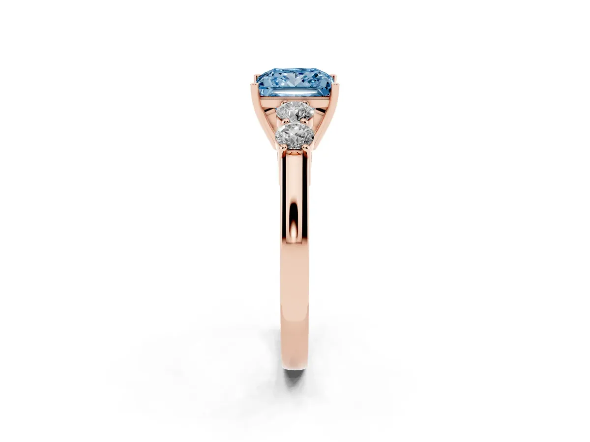 Fancy Blue Princess Cut Cut Diamond Five-Stone Prong Set White Gold Ring Rose gold