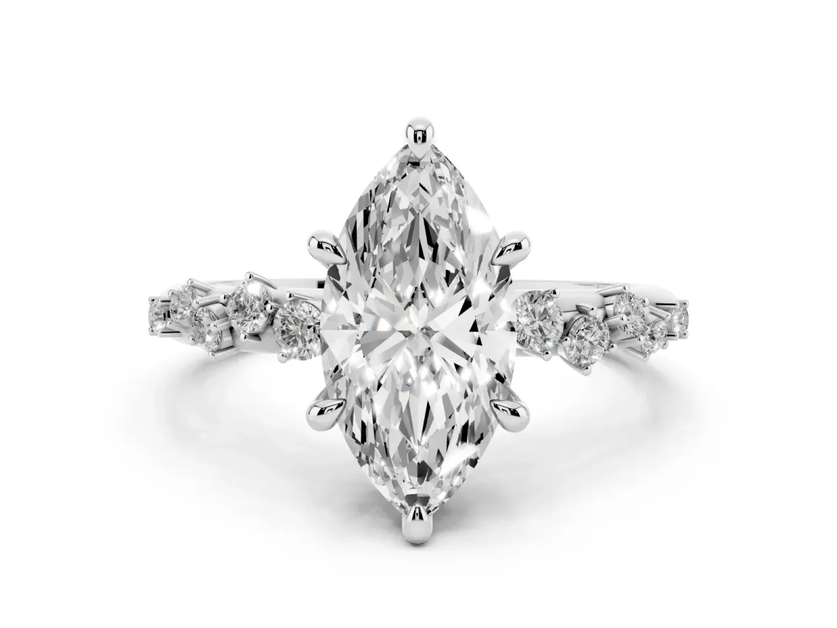 Marquise Cut Cut Diamond Vine Band with Four-Prong Setting Silver