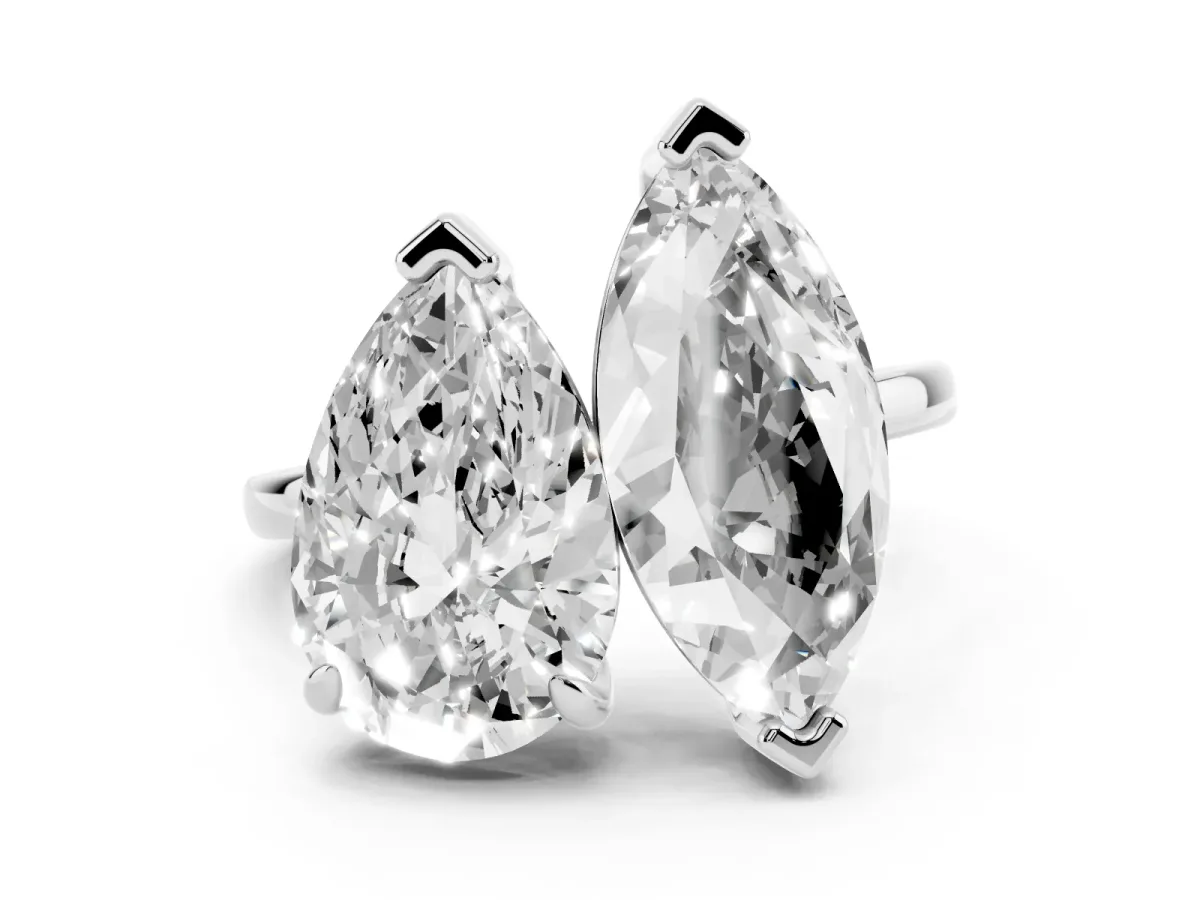 Pear and Marquise Toi Moi Ring with Prong Setting and Plain Band Silver